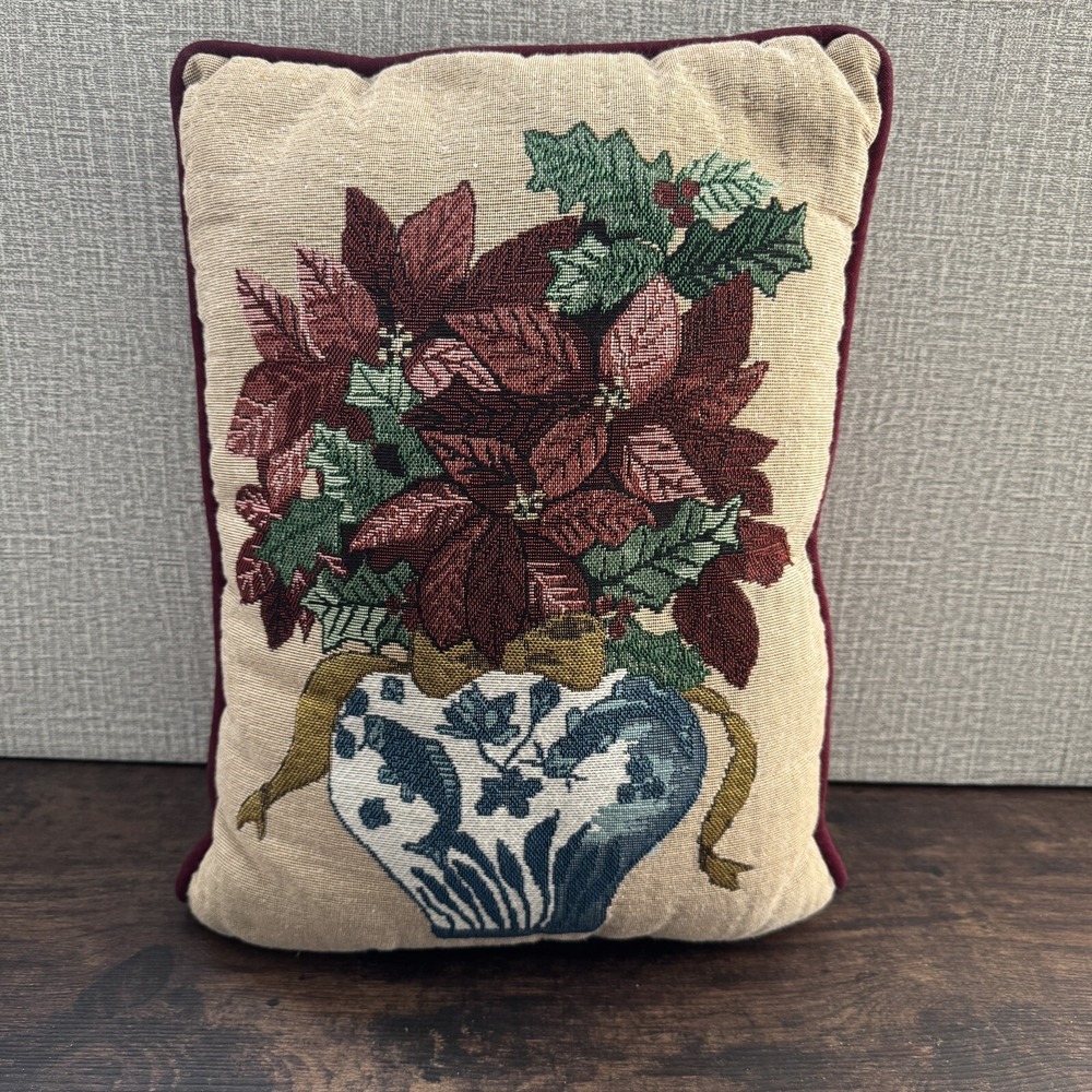 Portofino Tapestry Poinsettias Holiday Throw Pillow 17.5" X 12.5"